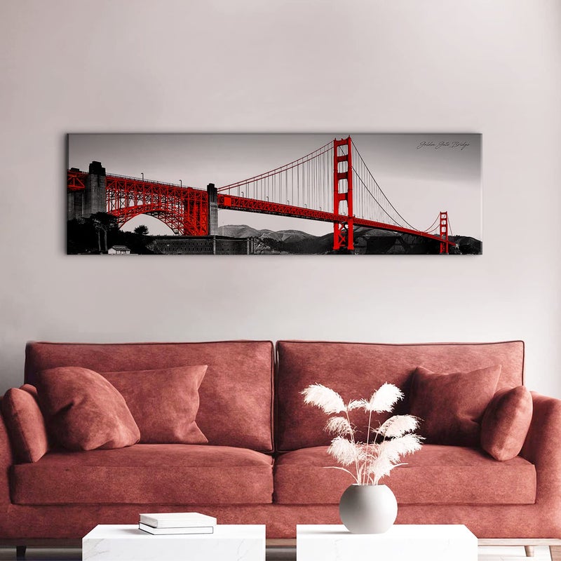 sunfrower San Francisco Golden Gate Bridge Wall Art Modern Canvas Prints Cityscape Pictures for Living Room Bedroom Decor Red Black and White California City Wall Paintings Artwork Office Home Decorations - Image 4